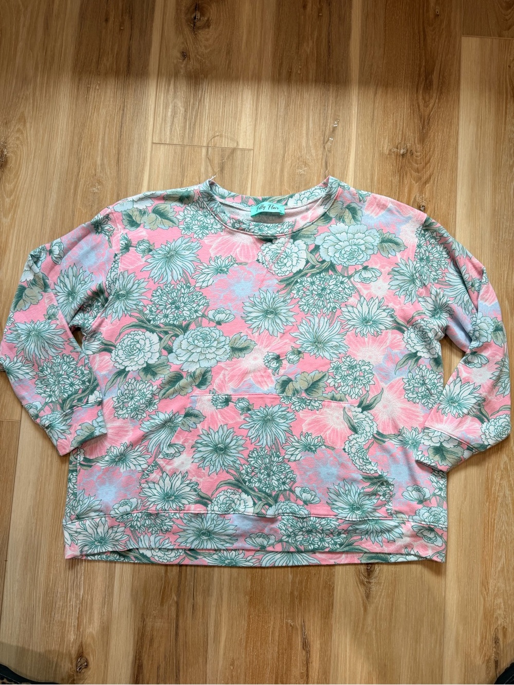 Filly Flair Pink and Mint Floral Pullover size medium